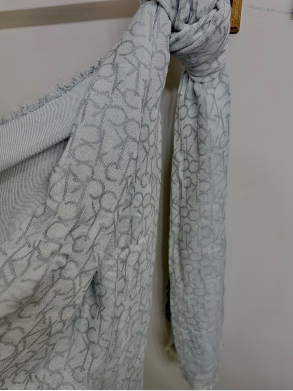 Calvin Klein Monogram Logo Scarf Women's One Size Grey Wrap Fringe Shawl Basics